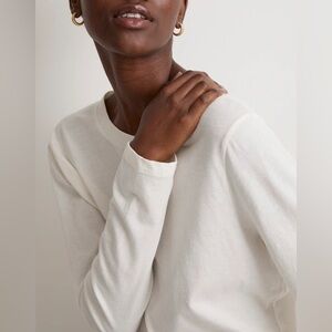 Madewell Softfade Cotton Boxy Crop Long-Sleeve Tee in Lighthouse White, Size L